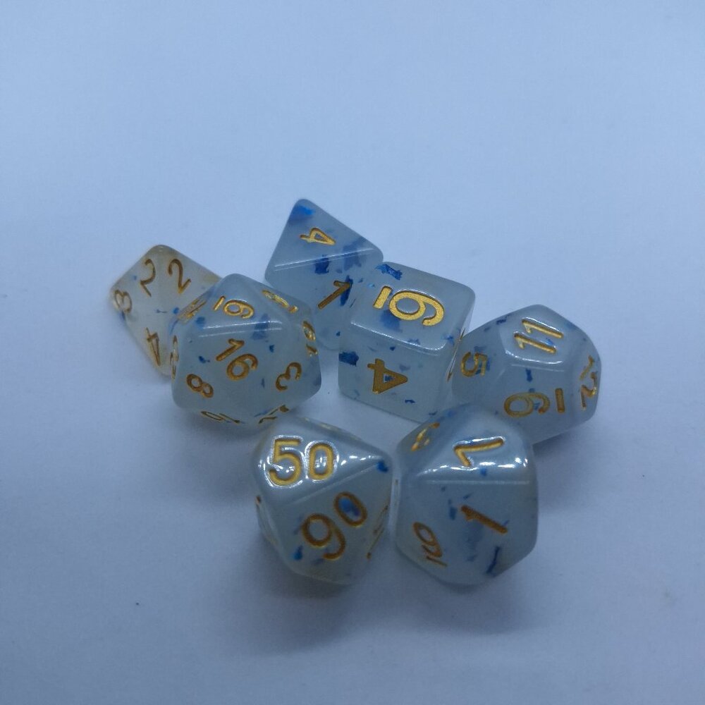 7 Piece Dice Set Blue Spotted Clear‎ Tabletop Counter D&D, RPG, MTG